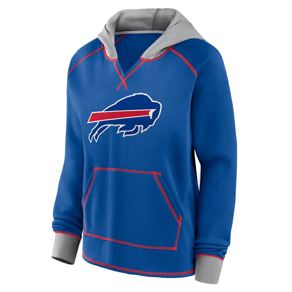 Buffalo Bills Logo Athletic Women's Boom Fleece Pullover V-Neck Hoodie - Royal - NFL