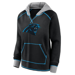 Carolina Panthers Logo Athletic Women's Boom Fleece Pullover V-Neck Hoodie - Black - NFL