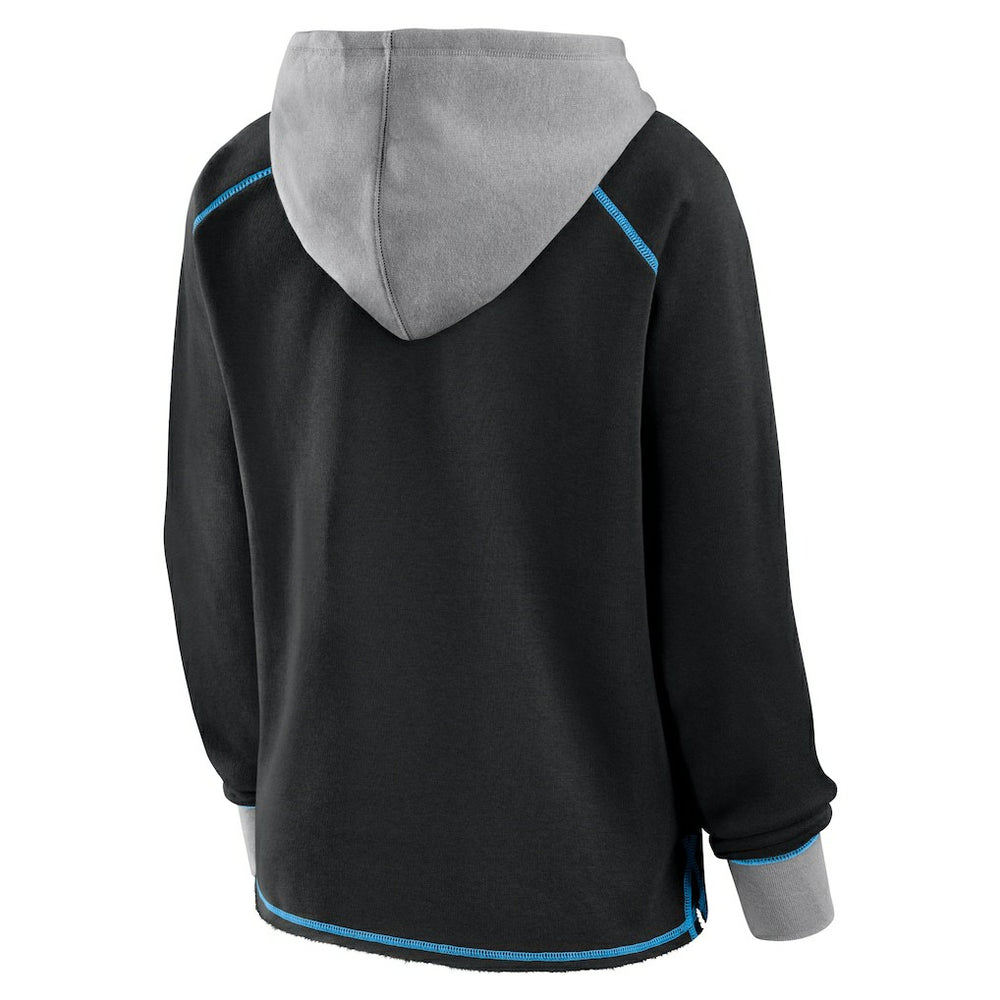 Carolina Panthers Logo Athletic Women's Boom Fleece Pullover V-Neck Hoodie - Black - NFL