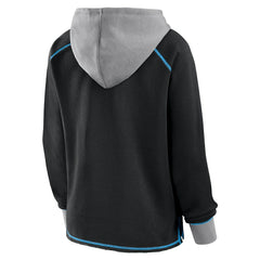 Carolina Panthers Logo Athletic Women's Boom Fleece Pullover V-Neck Hoodie - Black - NFL