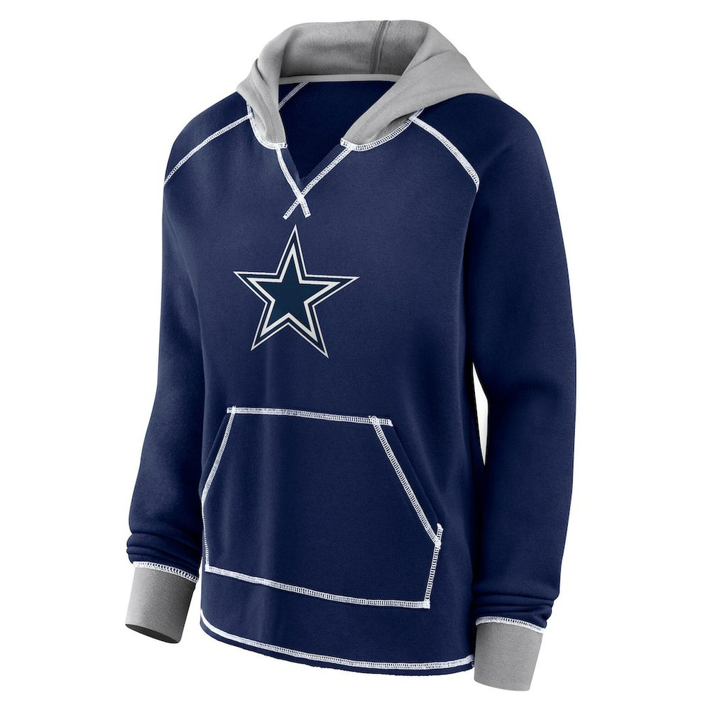Dallas Cowboys Logo Athletic Women's Boom Fleece Pullover V-Neck Hoodie - Navy - NFL