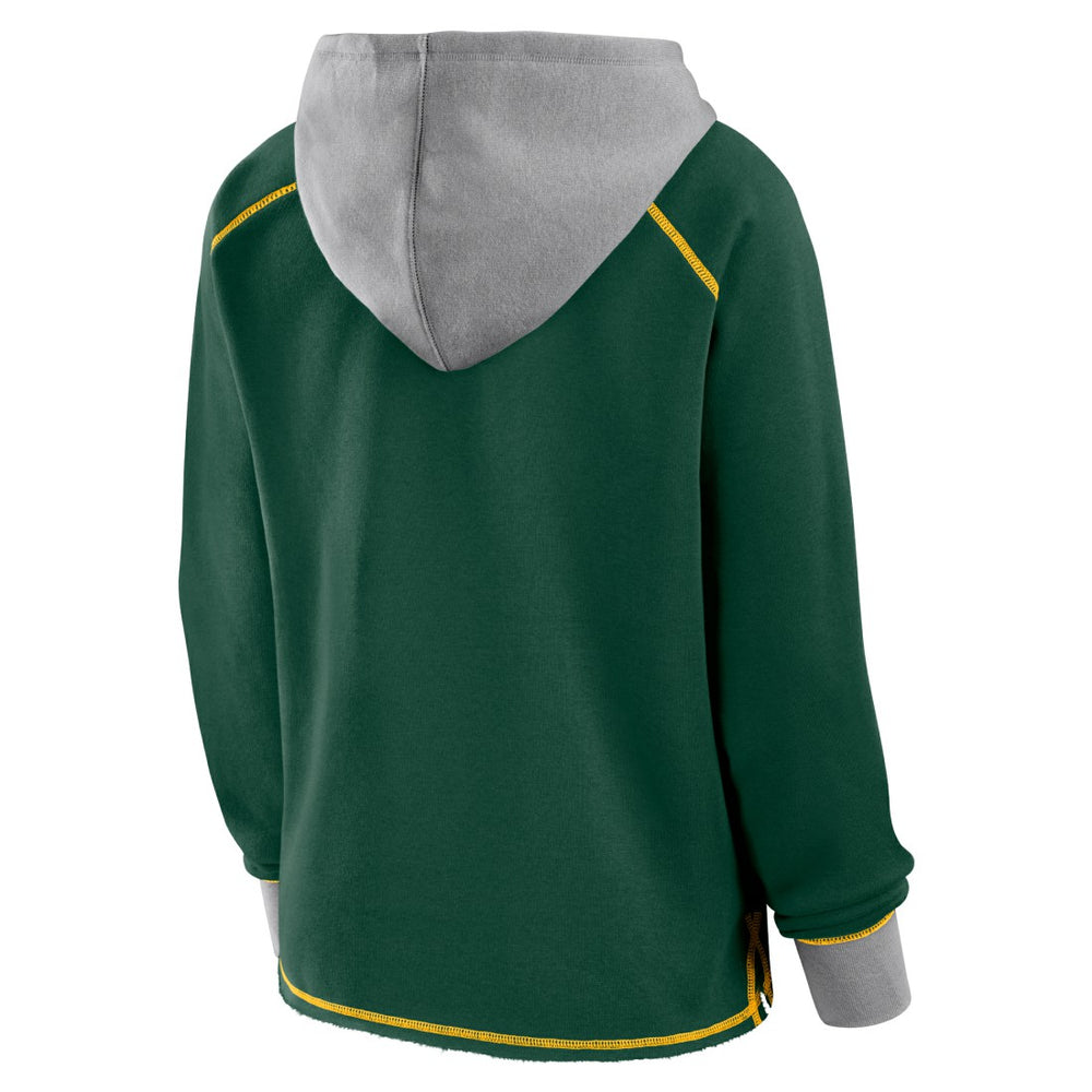 Green Bay Packers Logo Athletic Women's Boom Fleece Pullover V-Neck Hoodie - Green - NFL