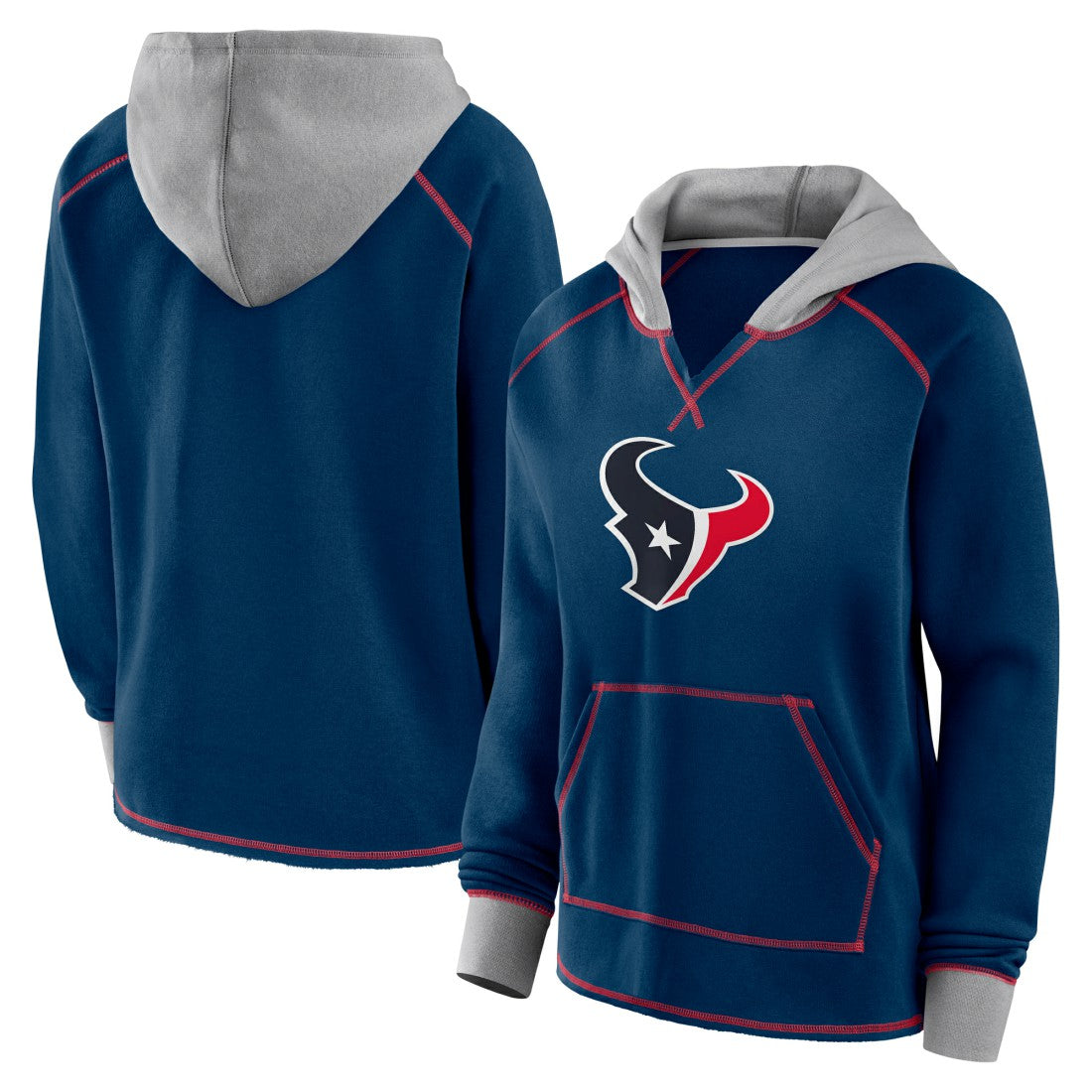 Houston Texans Logo Athletic Women's Boom Fleece Pullover V-Neck Hoodie - Navy - NFL