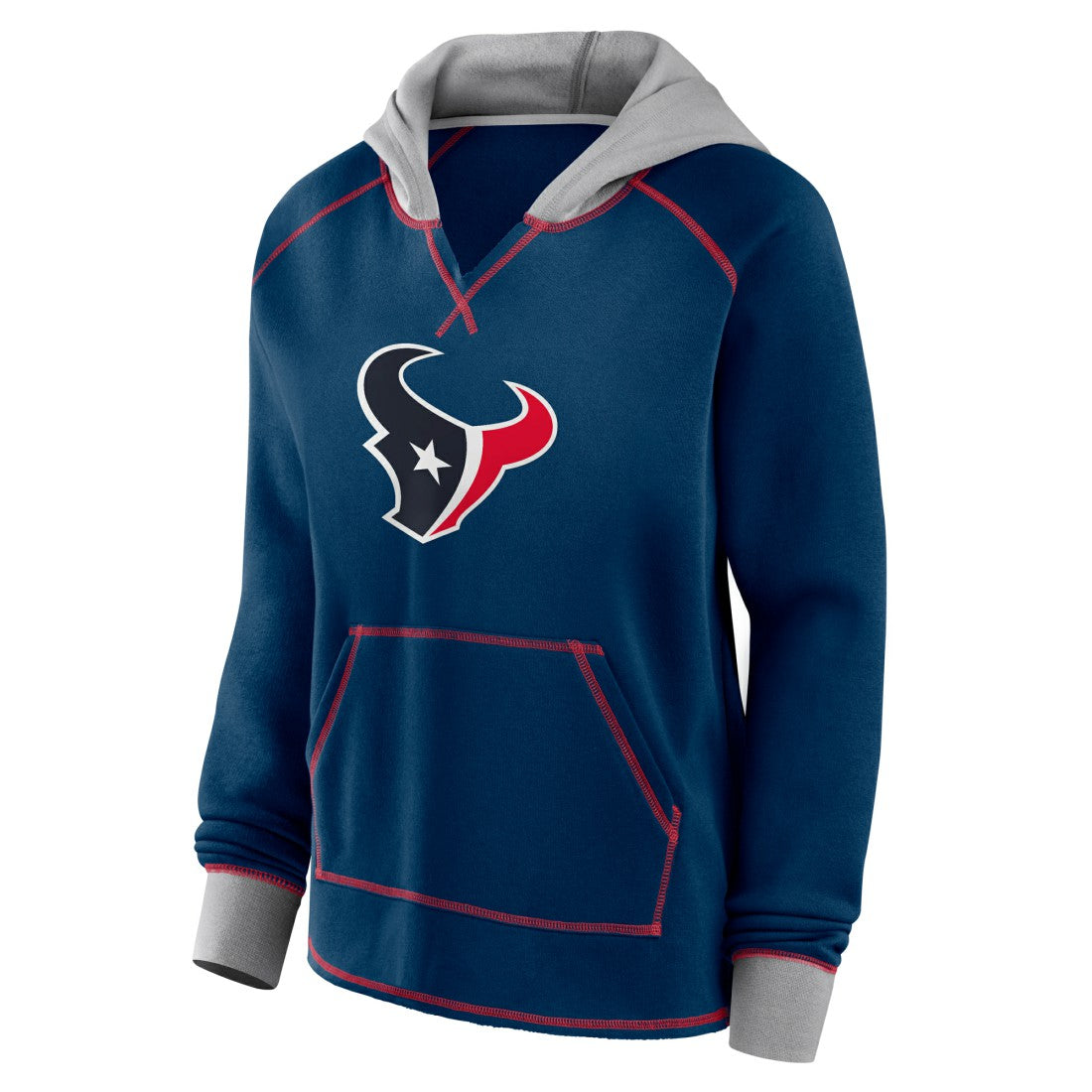 Houston Texans Logo Athletic Women's Boom Fleece Pullover V-Neck Hoodie - Navy - NFL