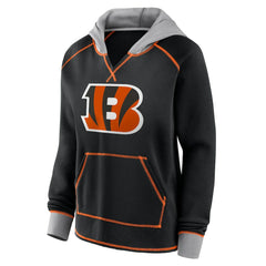 Cincinnati Bengals Logo Athletic Women's Boom Fleece Pullover V-Neck Hoodie - Black - NFL