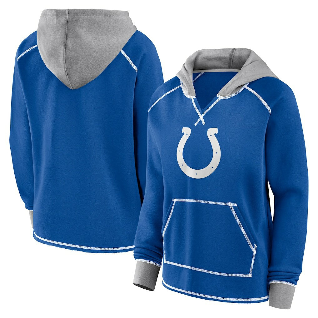 Indianapolis Colts Logo Athletic Women's Boom Fleece Pullover V-Neck Hoodie - Royal - NFL