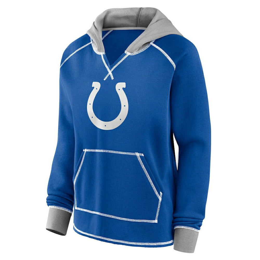 Indianapolis Colts Logo Athletic Women's Boom Fleece Pullover V-Neck Hoodie - Royal - NFL