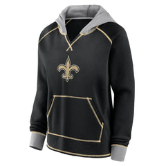 New Orleans Saints Logo Athletic Women's Boom Fleece Pullover V-Neck Hoodie - Black - NFL