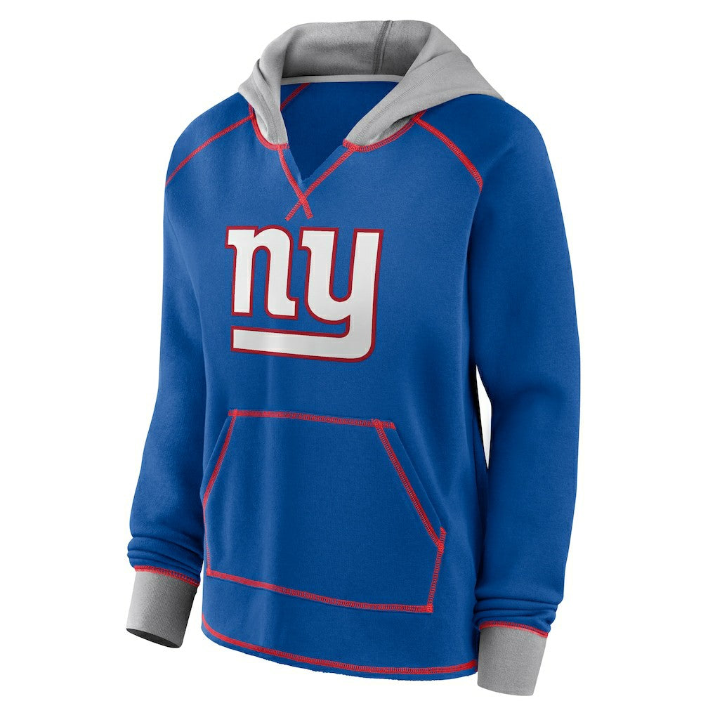New York Giants Logo Athletic Women's Boom Fleece Pullover V-Neck Hoodie - Royal - NFL