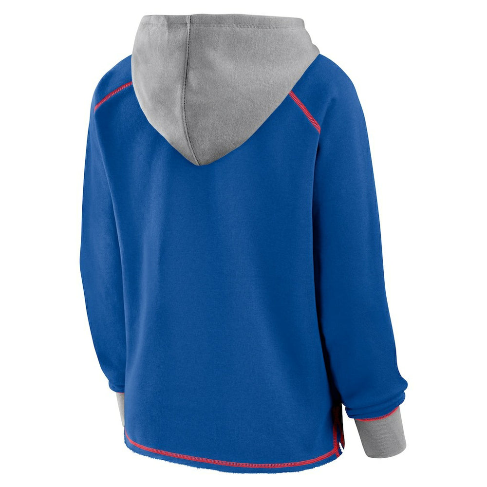 New York Giants Logo Athletic Women's Boom Fleece Pullover V-Neck Hoodie - Royal - NFL