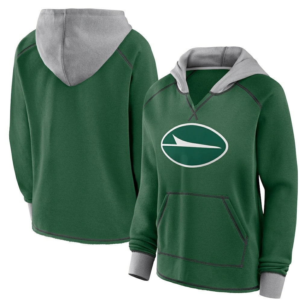 New York Jets Logo Athletic Women's Boom Fleece Pullover V-Neck Hoodie - Green - NFL