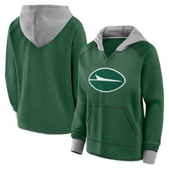 New York Jets Logo Athletic Women's Boom Fleece Pullover V-Neck Hoodie - Green - NFL