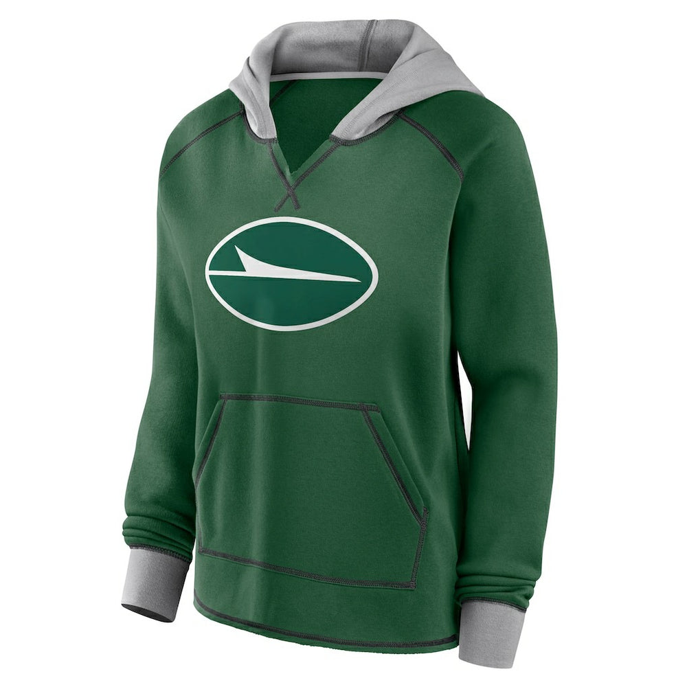 New York Jets Logo Athletic Women's Boom Fleece Pullover V-Neck Hoodie - Green - NFL