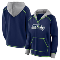 Seattle Seahawks Logo Athletic Women's Boom Fleece Pullover V-Neck Hoodie - College Navy - NFL