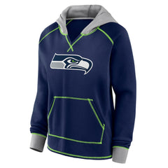 Seattle Seahawks Logo Athletic Women's Boom Fleece Pullover V-Neck Hoodie - College Navy - NFL