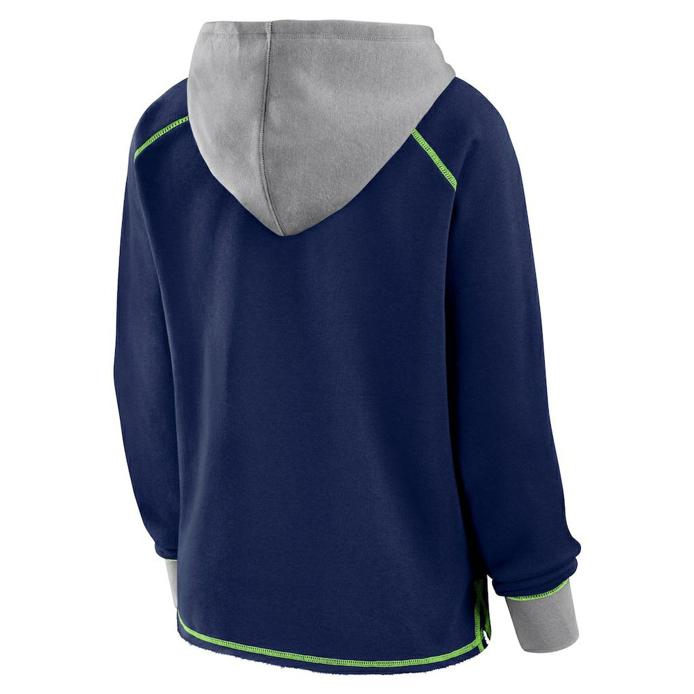 Seattle Seahawks Logo Athletic Women's Boom Fleece Pullover V-Neck Hoodie - College Navy - NFL