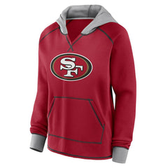 San Francisco 49ers Logo Athletic Women's Boom Fleece Pullover V-Neck Hoodie - Scarlet - NFL