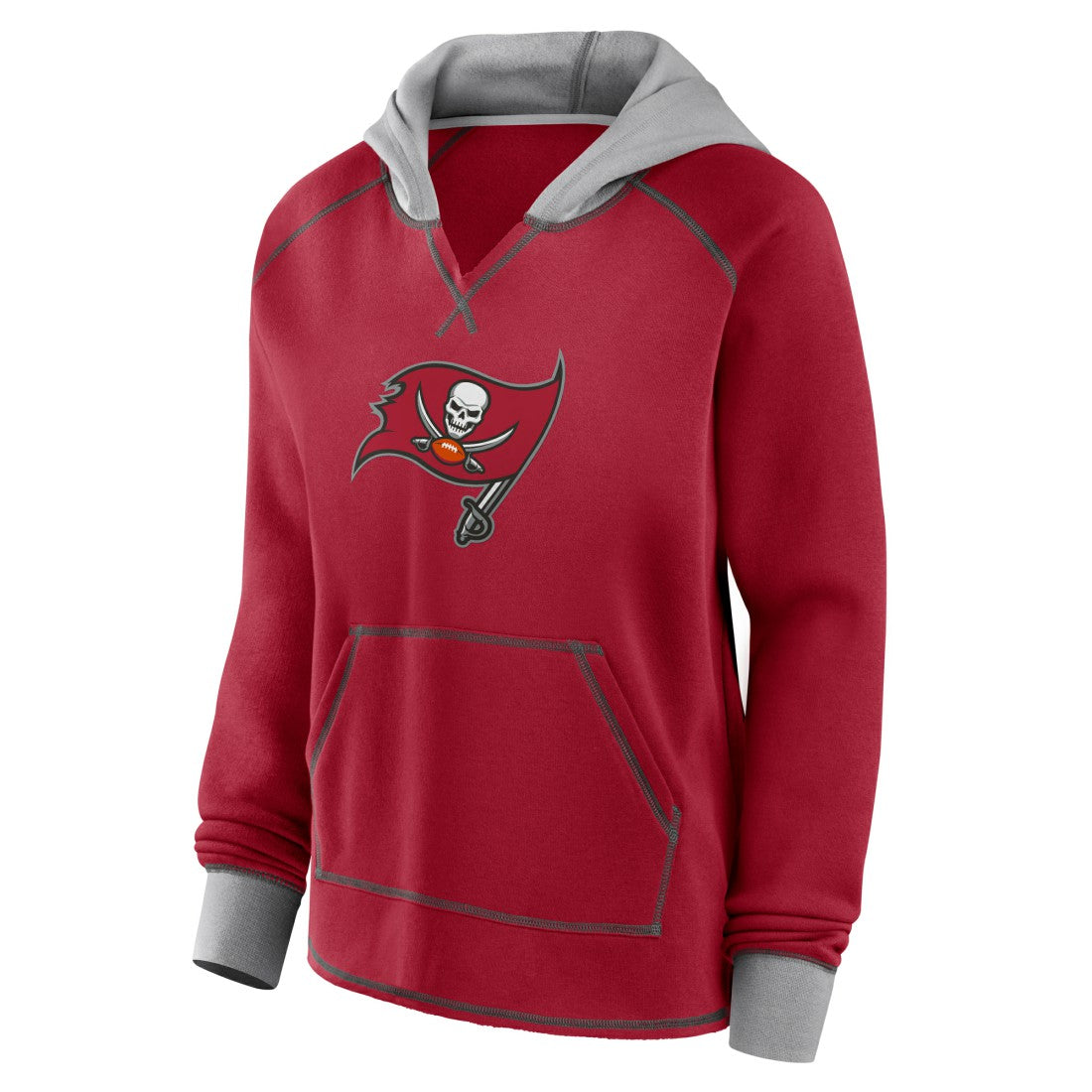 Tampa Bay Buccaneers Logo Athletic Women's Boom Fleece Pullover V-Neck Hoodie - Red - NFL