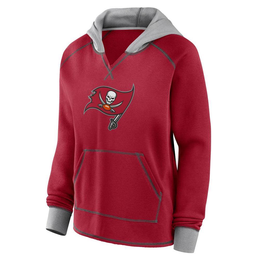 Tampa Bay Buccaneers Logo Athletic Women's Boom Fleece Pullover V-Neck Hoodie - Red - NFL