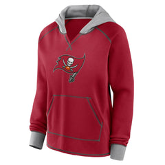 Tampa Bay Buccaneers Logo Athletic Women's Boom Fleece Pullover V-Neck Hoodie - Red - NFL
