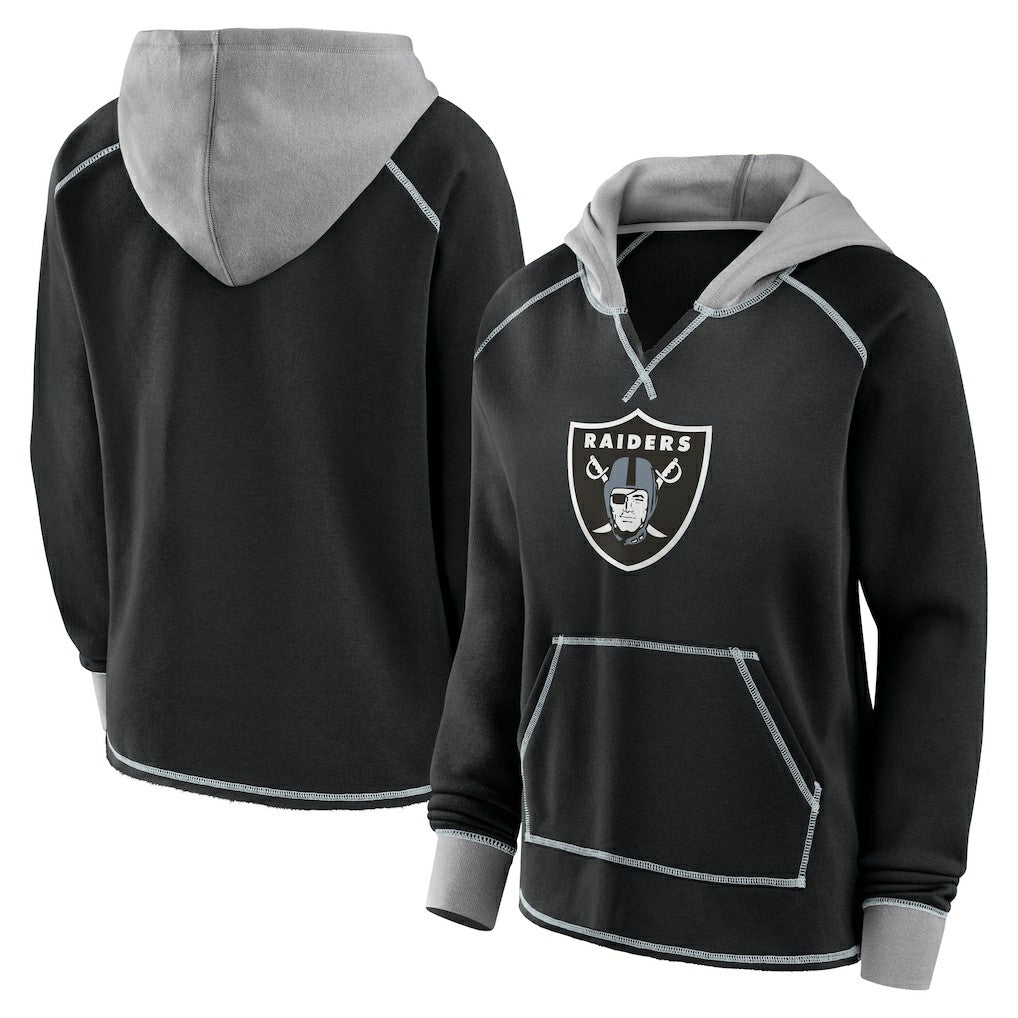 Las Vegas Raiders Logo Athletic Women's Boom Fleece Pullover V-Neck Hoodie - Black - NFL