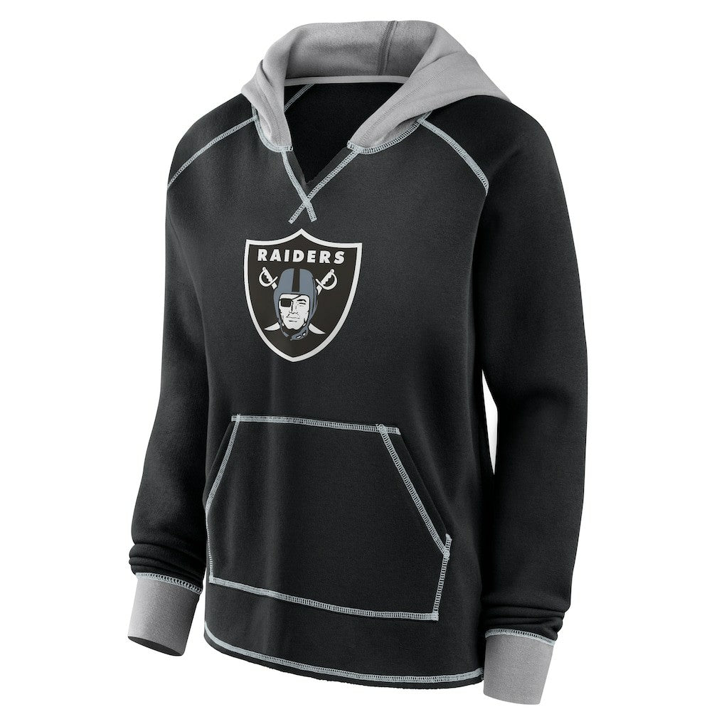 Las Vegas Raiders Logo Athletic Women's Boom Fleece Pullover V-Neck Hoodie - Black - NFL