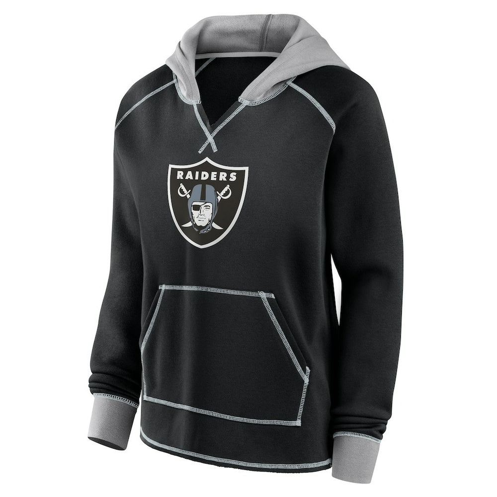 Las Vegas Raiders Logo Athletic Women's Boom Fleece Pullover V-Neck Hoodie - Black - NFL