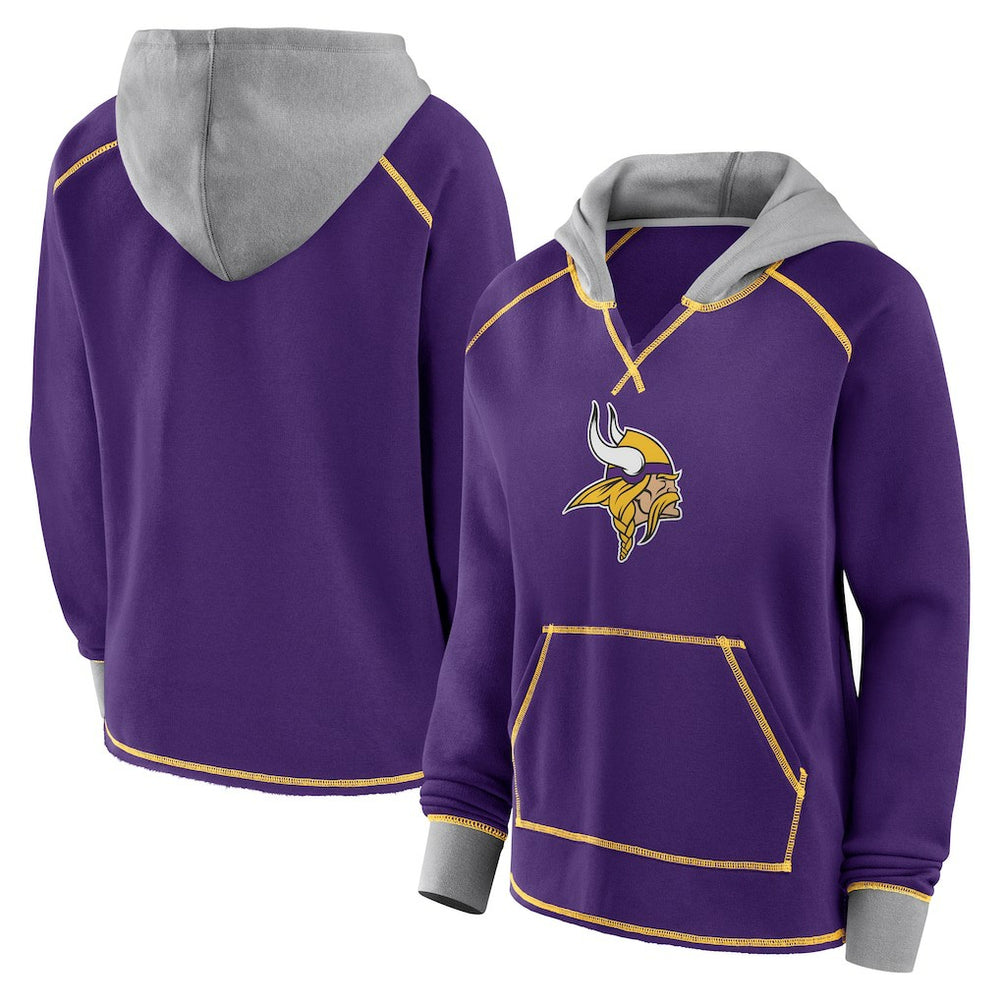 Minnesota Vikings Logo Athletic Women's Boom Fleece Pullover V-Neck Hoodie - Purple - NFL