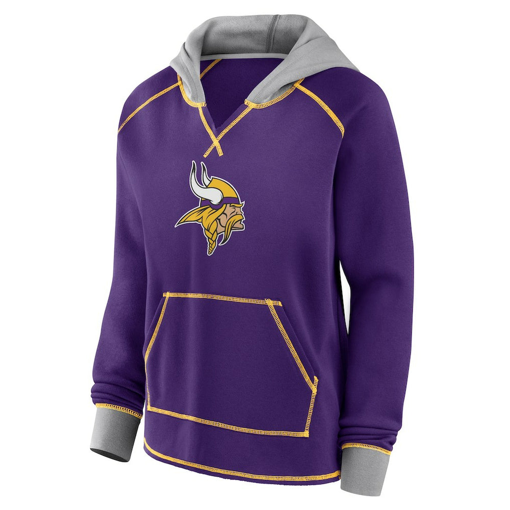 Minnesota Vikings Logo Athletic Women's Boom Fleece Pullover V-Neck Hoodie - Purple - NFL