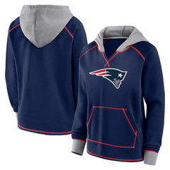 New England Patriots Logo Athletic Women's Boom Fleece Pullover V-Neck Hoodie - Navy - NFL