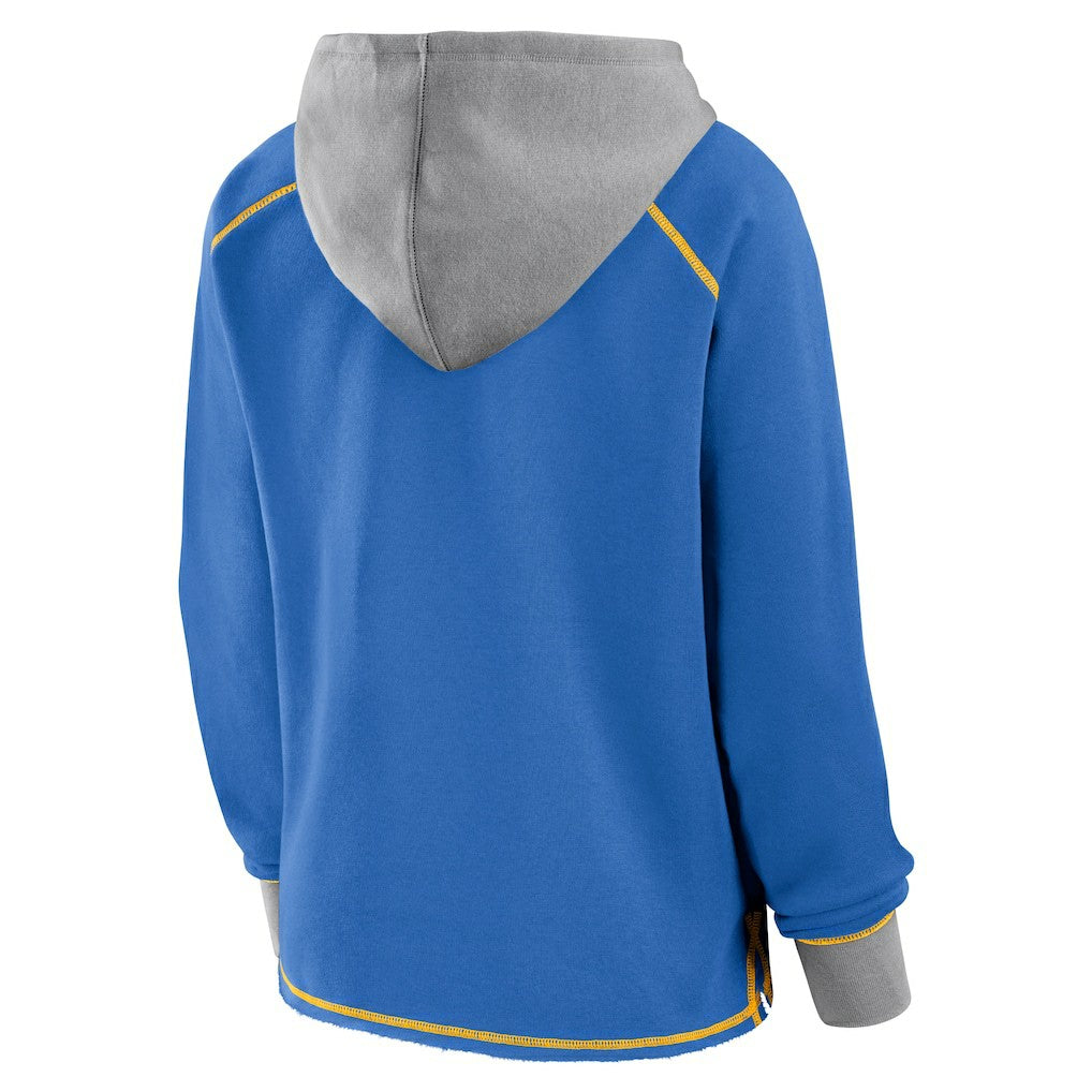 Los Angeles Chargers Logo Athletic Women's Boom Fleece Pullover V-Neck Hoodie - Powder Blue - NFL