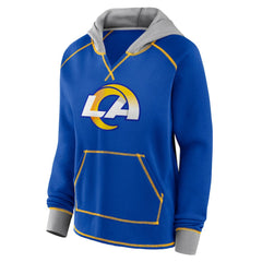 Los Angeles Rams Logo Athletic Women's Boom Fleece Pullover V-Neck Hoodie - Royal - NFL