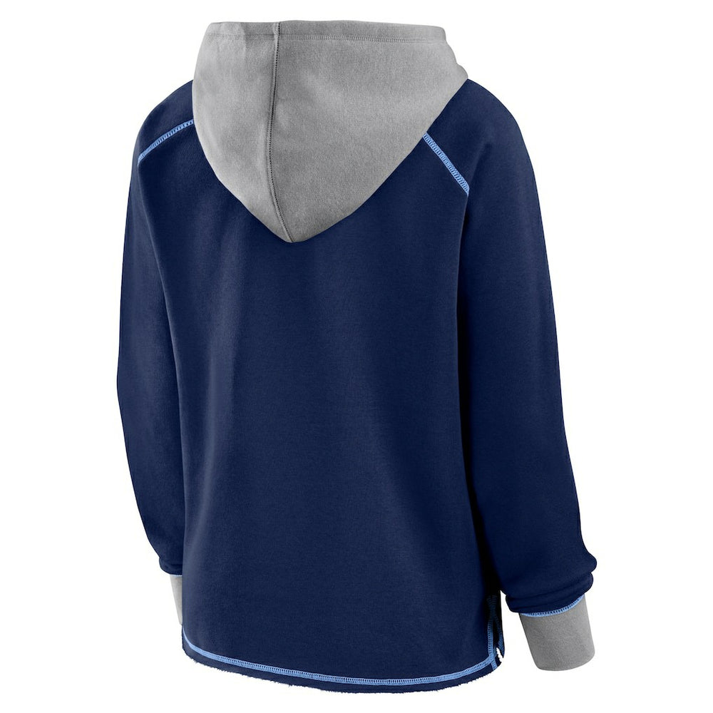 Tennessee Titans Logo Athletic Women's Boom Fleece Pullover V-Neck Hoodie - Navy - NFL