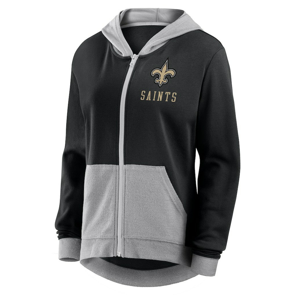 New Orleans Saints Logo Athletic Women's Hit It French Terry Full-Zip Hoodie - Black - NFL