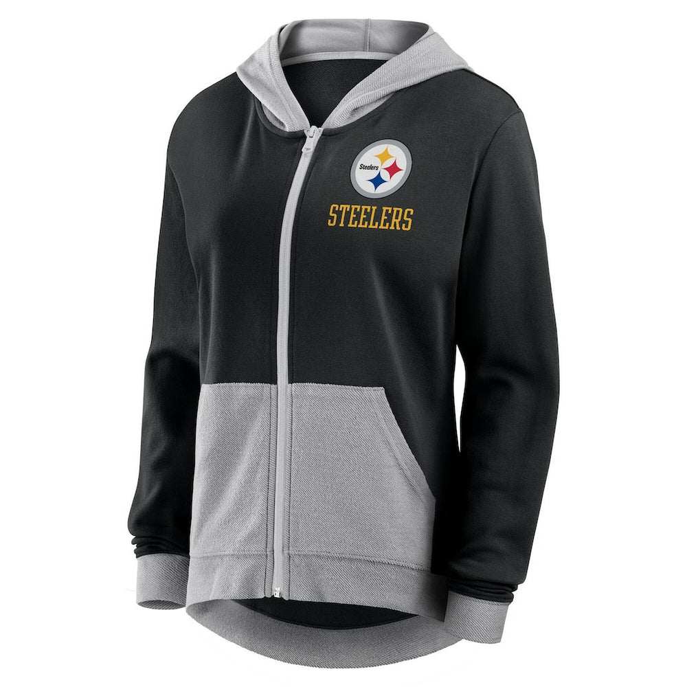 Pittsburgh Steelers Logo Athletic Women's Hit It French Terry Full-Zip Hoodie - Black - NFL