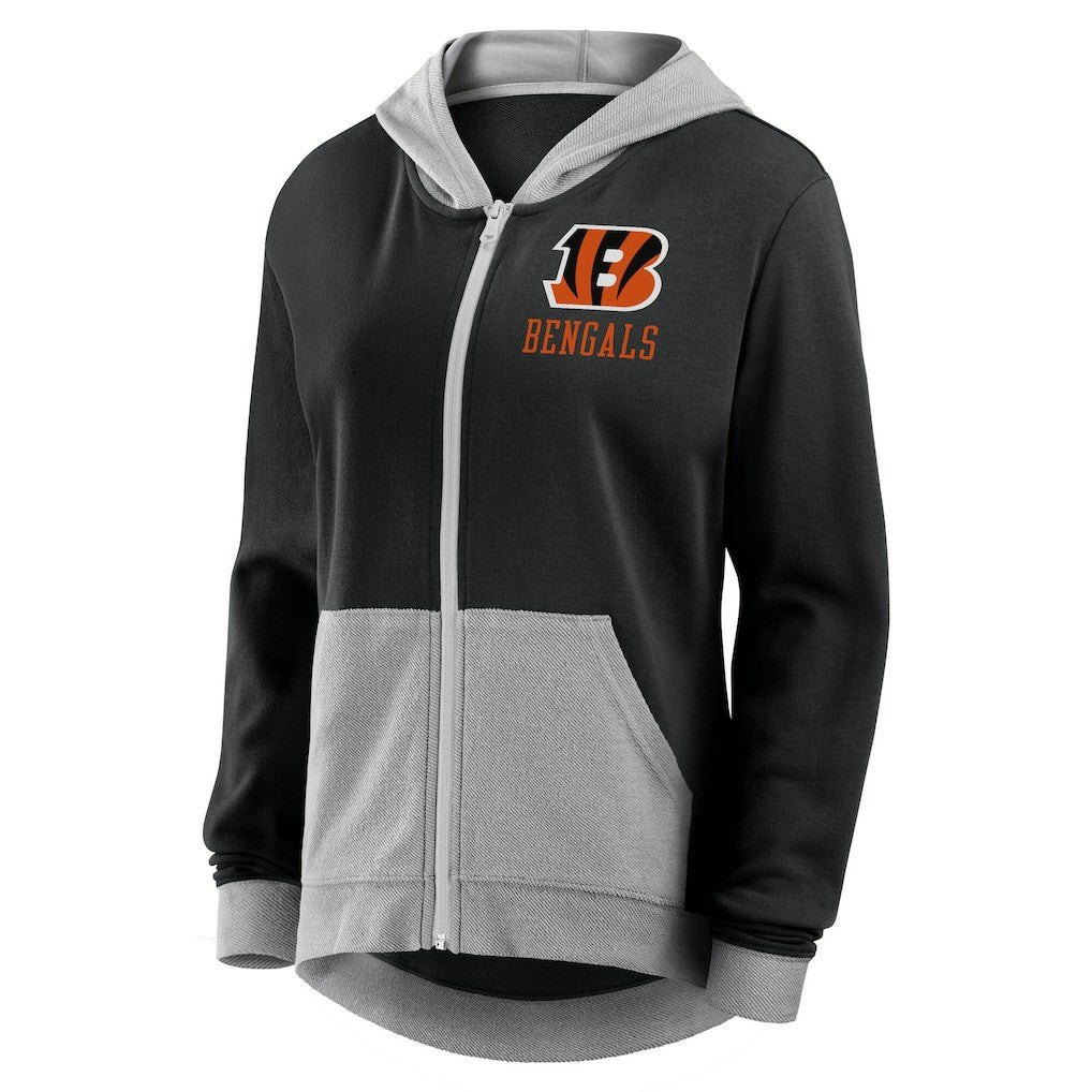 Cincinnati Bengals Logo Athletic Women's Hit It French Terry Full-Zip Hoodie - Black - NFL
