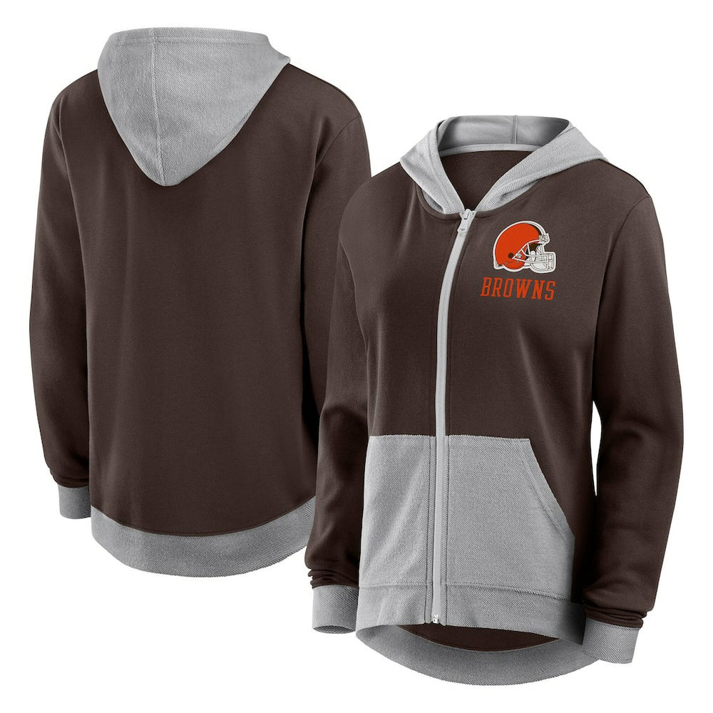 Cleveland Browns Logo Athletic Women's Hit It French Terry Full-Zip Hoodie - Brown - NFL