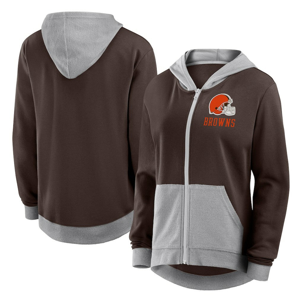 Cleveland Browns Logo Athletic Women's Hit It French Terry Full-Zip Hoodie - Brown - NFL