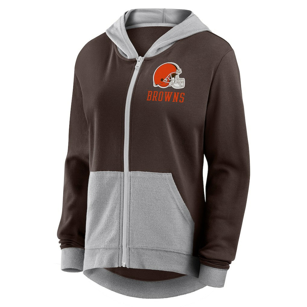 Cleveland Browns Logo Athletic Women's Hit It French Terry Full-Zip Hoodie - Brown - NFL