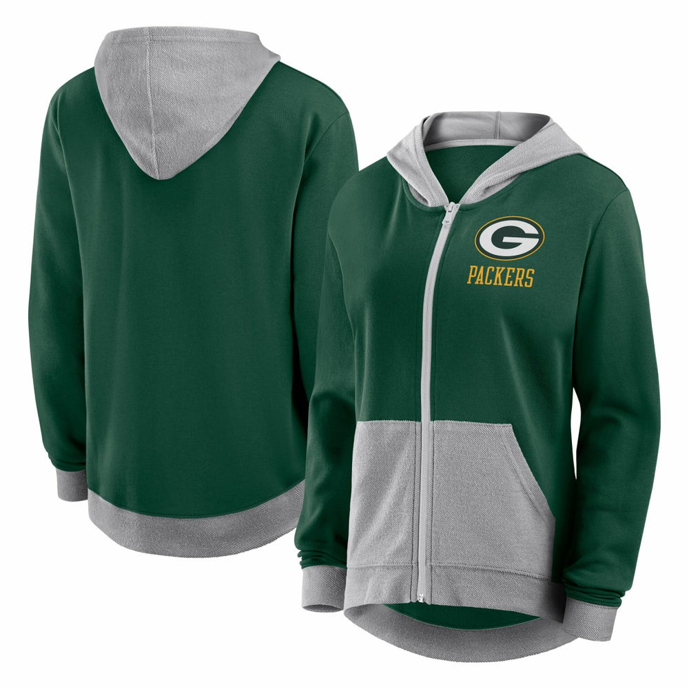 Green Bay Packers Logo Athletic Women's Hit It French Terry Full-Zip Hoodie - Green - NFL