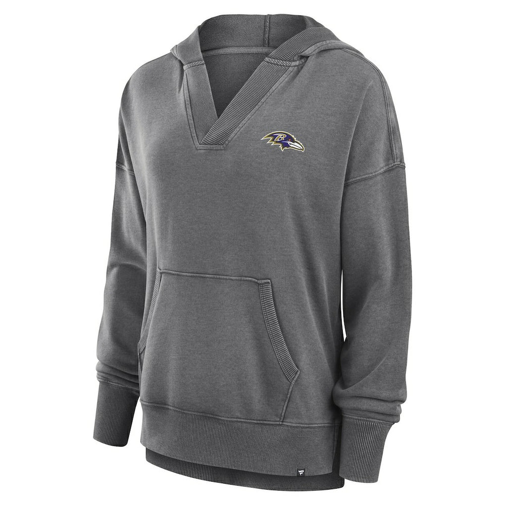 Baltimore Ravens Women's Initiative Snow Wash French Terry V-Neck Pullover Hoodie - Heather Charcoal - Fanatics