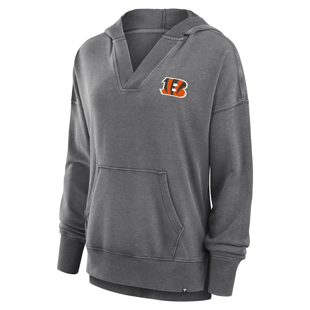 Cincinnati Bengals Women's Initiative Snow Wash French Terry V-Neck Pullover Hoodie - Heather Charcoal - Fanatics