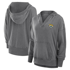 Jacksonville Jaguars Women's Initiative Snow Wash French Terry V-Neck Pullover Hoodie - Heather Charcoal - Fanatics