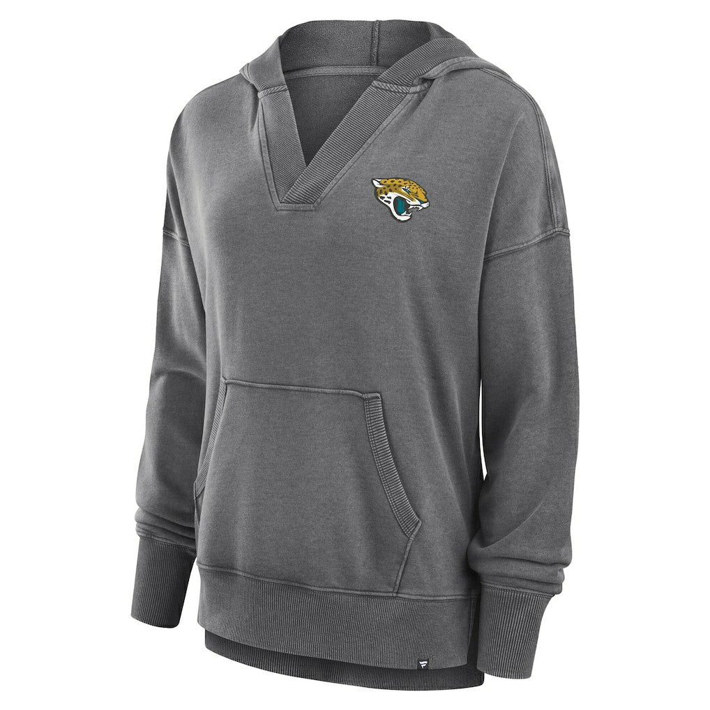 Jacksonville Jaguars Women's Initiative Snow Wash French Terry V-Neck Pullover Hoodie - Heather Charcoal - Fanatics