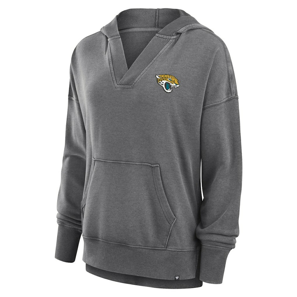 Jacksonville Jaguars Women's Initiative Snow Wash French Terry V-Neck Pullover Hoodie - Heather Charcoal - Fanatics