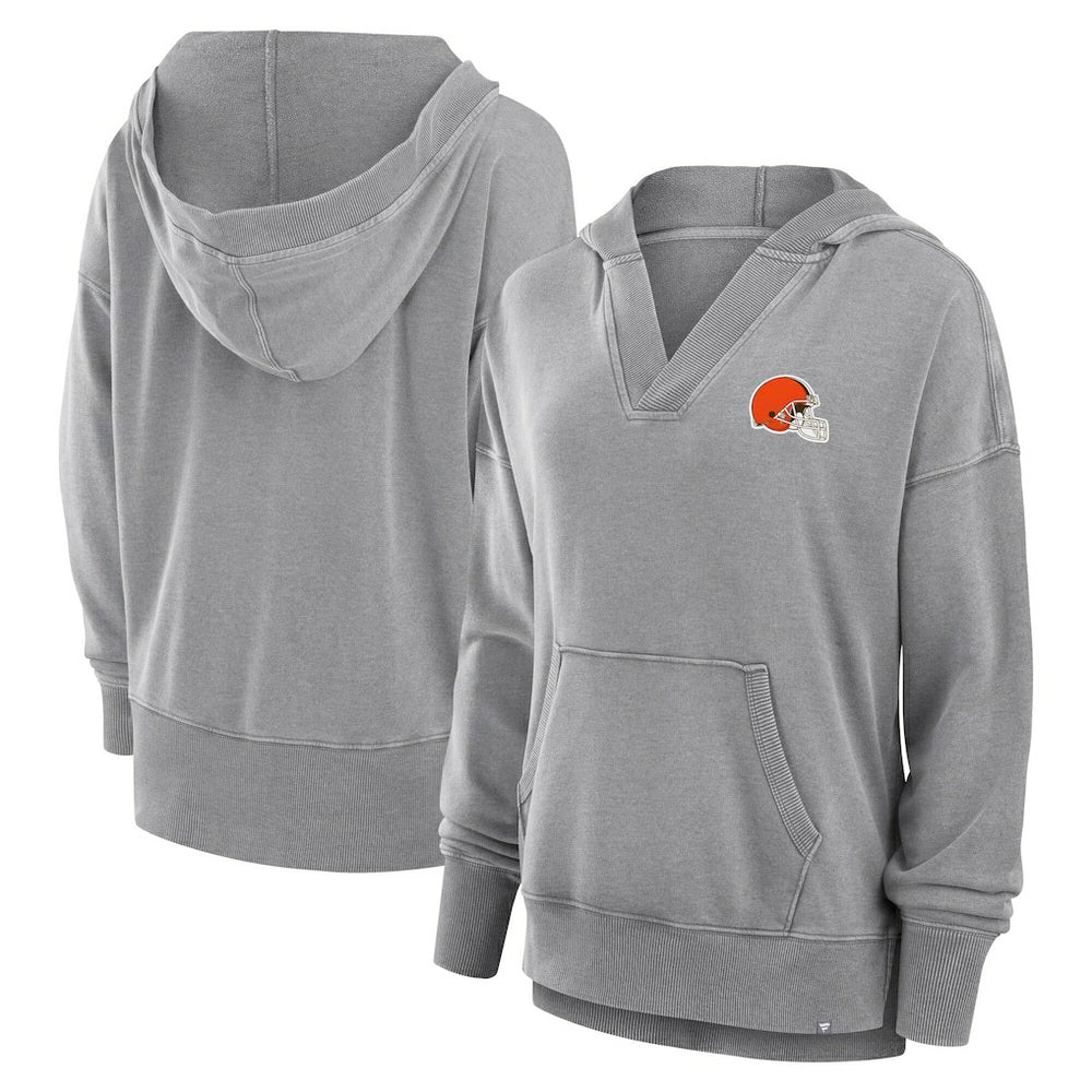 Cleveland Browns Women's Initiative Snow Wash French Terry V-Neck Pullover Hoodie - Heather Gray - Fanatics