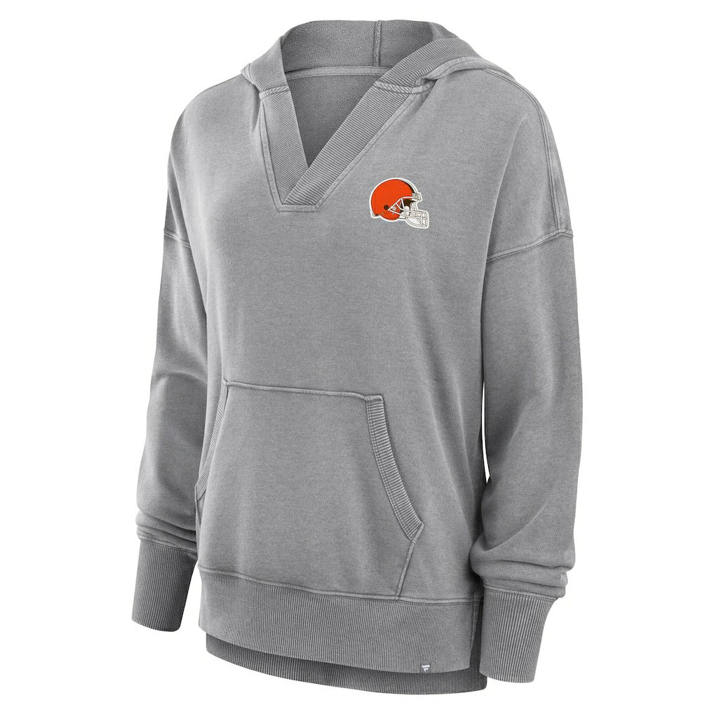 Cleveland Browns Women's Initiative Snow Wash French Terry V-Neck Pullover Hoodie - Heather Gray - Fanatics