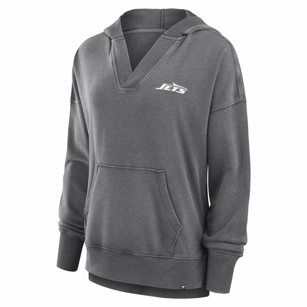 New York Jets Women's Initiative Snow Wash French Terry V-Neck Pullover Hoodie - Heather Charcoal - Fanatics