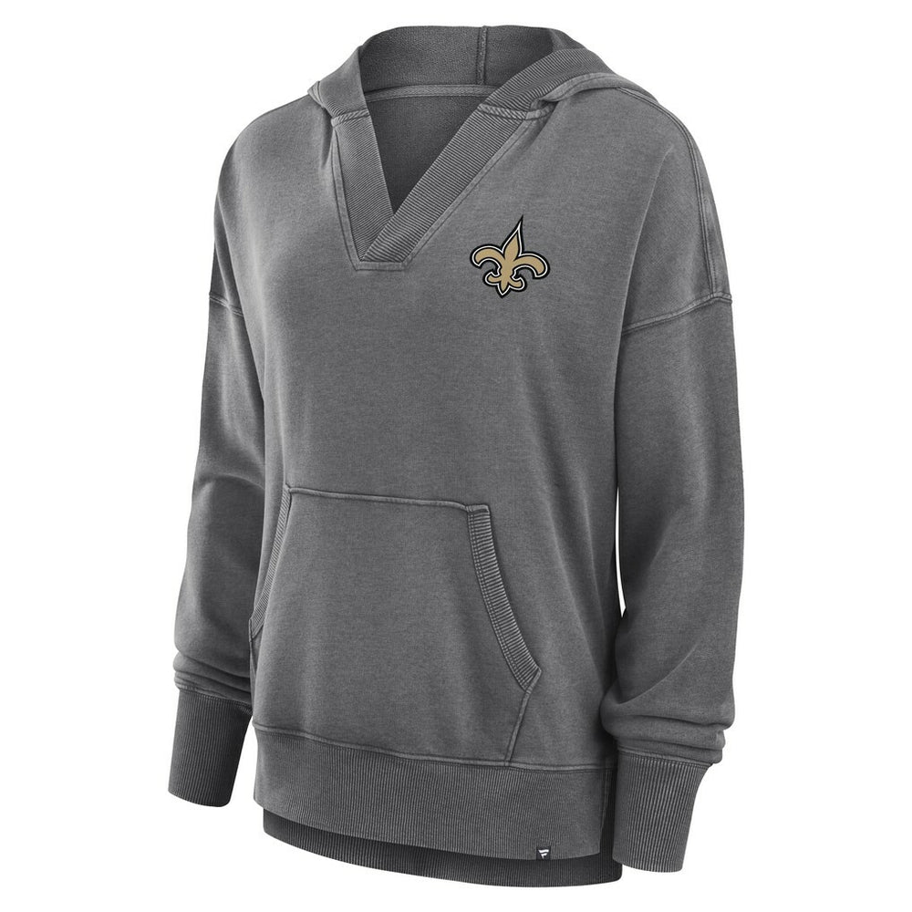 New Orleans Saints Women's Initiative Snow Wash French Terry V-Neck Pullover Hoodie - Heather Charcoal - Fanatics