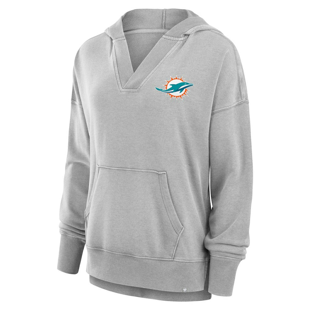 Miami Dolphins Women's Initiative Snow Wash French Terry V-Neck Pullover Hoodie - Heather Gray - Fanatics